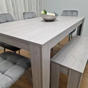 Dining Table and 4 Chairs With Bench Grey 4  Grey Velvet Chairs Wood Dining Set Furniture