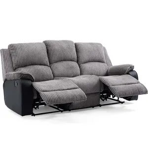 Postana Manual High Back Jumbo Cord Fabric Recliner 3 Seater Sofa (Grey)