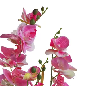 70cm Artificial Orchid Light Pink with Black Ceramic Planter