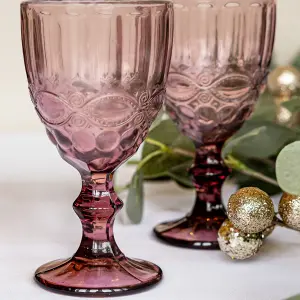 Set of 6 Vintage Luxury Sapphire Blue, Turquoise & Rose Quartz Drinking Wine Glass Wine Goblets 350ml