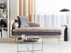 Left Hand Velvet Chaise Lounge Beige and Grey GONESSE