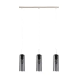 Pendant Ceiling Light Satin Nickel Shade Black Transparent Glass Vaporized E27 3x15W