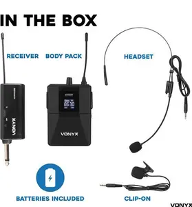 Vonyx WM55B Wireless Headset Microphone With Bodypack - UHF