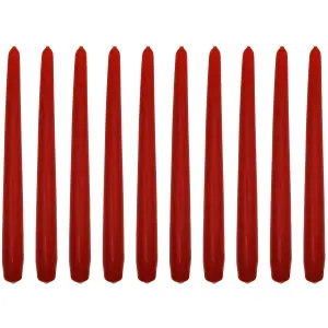 Tapered Dinner Candles, Pack of 10, Unscented, Long Burning Time, 24 cm / 19.45" (Red, Matt)