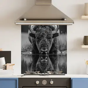 Toughened 6mm Glass Kitchen Splashback 70 x 75cm Black White Bison - Polished  Heat Resistant Back Splash for Cookers Hob