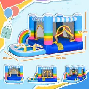 Outsunny Kids Bouncy Castle with Pool Outdoor Trampoline W/ Net Blower 3-8 Yrs