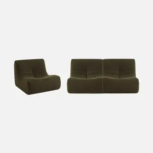 sweeek. Set of 3 armchairs in boucle fabric Sokol trio Khaki 91x105x72 cm