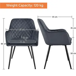 Yaheetech 2PCS Dark Grey Velvet Fabric Tufted Dining Chairs with Armrest