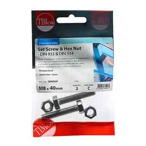 Timco - Set Screws & Hex Nuts - Stainless Steel (Size M8 x 40 - 2 Pieces)