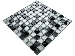 Glass mosaic on mesh for bathroom or kitchen 300mm x 300mm - Black Sabbath