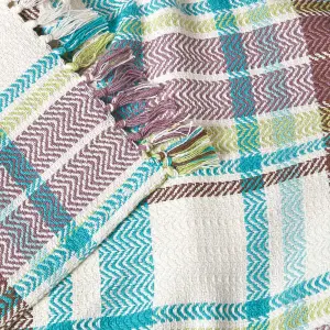 Homescapes Green Tartan 100% Cotton Falun Throw with Tassels, 225 x 255 cm