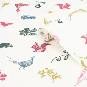 Joules Multicolour Etched woodland Smooth Wallpaper