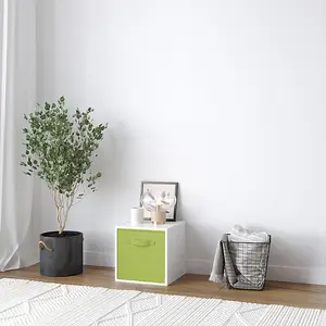 URBNLIVING 30cm Height White Wooden Shelves Cubes Storage Units With Green Drawer Insert