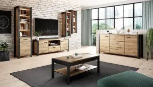 Stylish Aktiv 40 TV Cabinet 2100mm in Oak Taurus & Black Matt - Modern Entertainment Solution H500mm D410mm