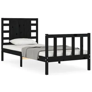 Berkfield Bed Frame with Headboard Black Small Single Solid Wood