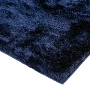 Navy Blue Shaggy Handmade Modern Plain Sparkle Easy to Clean Rug For Dining Room Bedroom Living Room-160cm X 230cm