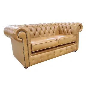 Chesterfield 2 Seater Old English Buckskin Leather Sofa Settee Bespoke In Classic Style