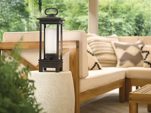 Elstead South Hope Integrated LED Outdoor Portable Bluetooth Speaker Lantern, UK Plug, Rubbed Bronze, IP44