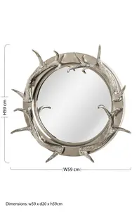 Interiors by Premier Antler Steel And Nicklel Finish Wall Mirror, Round Wall Mirror with Texture, Decorative Wall Mirror