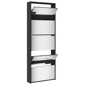 Berkfield Shoe Cabinet with Mirror 5-Layer Black 63x17x169.5 cm