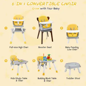 Costway 6-in-1 Baby High Chair Infant Feeding Chair Kids Stool w/Removable Tray & Cushion