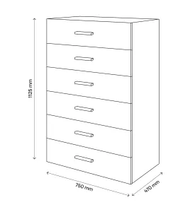 Atomia Freestanding Matt oak effect 6 Drawer Chest of drawers (H)1125mm (W)750mm (D)470mm