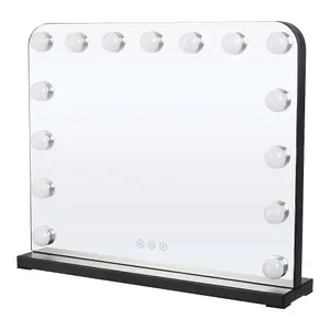 Black Hollywood Makeup Vanity Mirror with 15 Dimmable LED Bulbs, 3 Color Lighting, Touch Control 50cm (W) x 40cm (H)