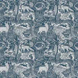 furn. Winter Woods Blue Woodland Printed Wallpaper Sample