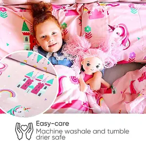 Bloomsbury Mill - Magic Unicorn Kids Toddler Cot Bed Duvet Cover and Pillowcase Set for Girls - Cot Bed - 150 x 120cm