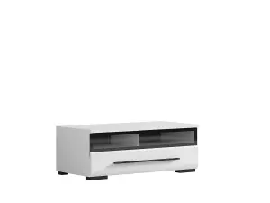 White Gloss TV Cabinet TV Unit Entertainment Stand Glass Drawer Black Rim Fever