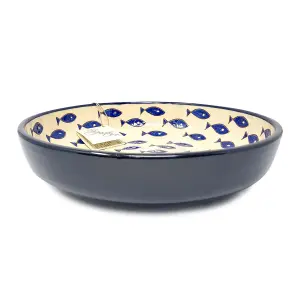 Signature Blue & White Fish Hand Painted Ceramic Kitchen Dining Large Bowl (D) 27cm