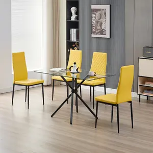 Miami Dining Table with 4 Mustard Emily Leather Chairs