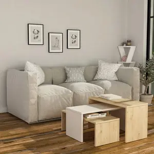 Paris 3 Piece Nest of Coffee Tables Set Oak/White