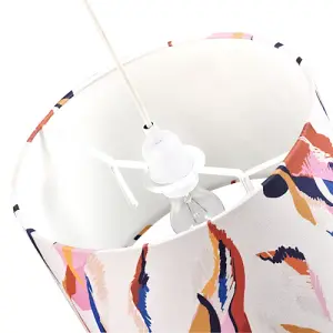 Abstract Feather Linen Fabric Drum Lamp Shade with Vivid Multi-Coloured Strokes