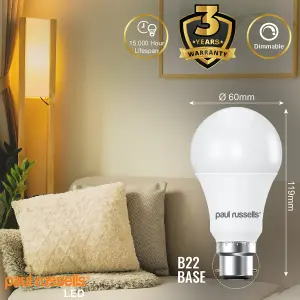 paul russells LED GLS Dimmable Bulb Bayonet Cap BC B22, 14W 1521Lumens 100w Equivalent, 2700K Warm White Light Bulbs