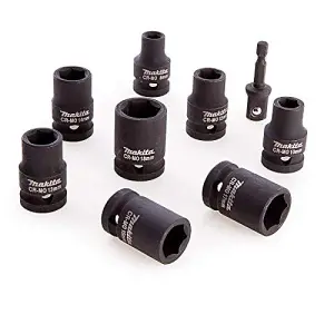 Makita 9 Piece Impact Driver Socket Set 1/2" Square Drive + 1/4" Hex Bit 8-18mm