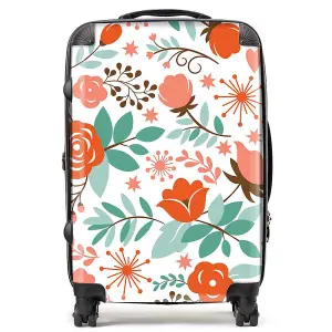 Orange Floral Pattern Suitcase - Medium