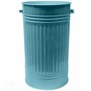 Slim Metal Bin with Dustbin Lid Straight Sided Retro Bin, Animal Feed - Duck Egg Blue 55L