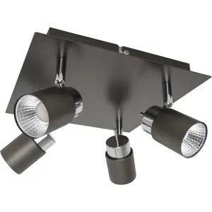 Hades Plate Square Gloss Graphite Chrome effect 4 Light Spotlight