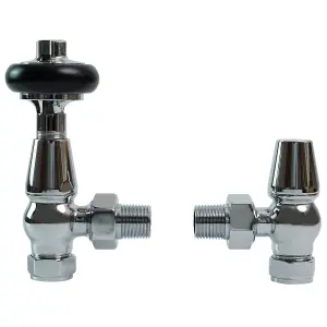 Right Radiators Traditional Antique Design TRV Thermostatic Brass Angled Radiator Valves Pair Chrome