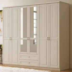 CHARLOTTE 6 Door 2 Drawer Mirrored White Wardrobe