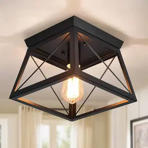 Garwarm  Square Black Metal Flush Mount Ceiling Light