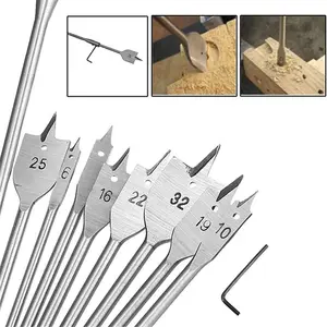 New 10pc Flat Wood Spade Hole Cut Saw Drill Bit Set 6-32mm Extension Bar Hex Key