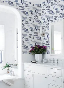 NuWallpaper NUS4550 Whimsy Fairytale Toille Novelty Peel & Stick Wallpaper, Navy