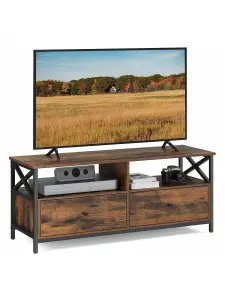 VASAGLE TV Cabinet TV Unit For 55-Inch TV, Living Room, With 2 Drawers, 2 Storage Shelves, Steel Frame, Rustic Brown And Black