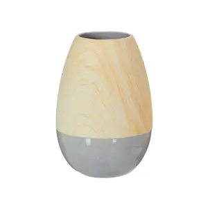 Grey & Natural Wooden Ceramic Vase - 20cm