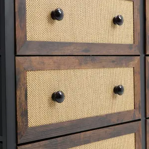 Rustic Rattan Storage Cabinet with 8 Drawers