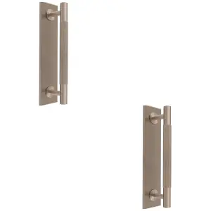 2 PACK - Lined Reeded Drawer Pull Handle & Matching Backplate - Satin Nickel 200 x 40mm