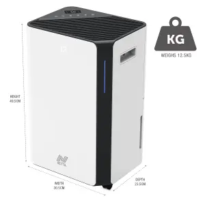 NETTA 20L Compact Dehumidifier - Digital Control Panel, Air Filter, Auto Restart, Low Energy 345W