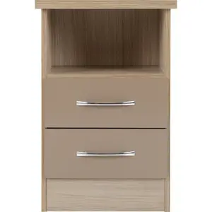 Cascio 2 Drawer Bedside Table Oyster Gloss/Light Oak Effect Veneer